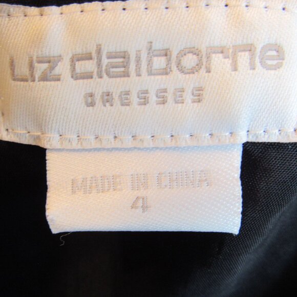 Liz Claiborne Short Sleeve Black Square Neck Dress with White Seed Pearls Size 4 - Picture 3 of 4